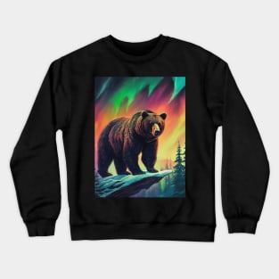 Brown Bear with Forest and Borealis, Colorful, Beautiful Crewneck Sweatshirt